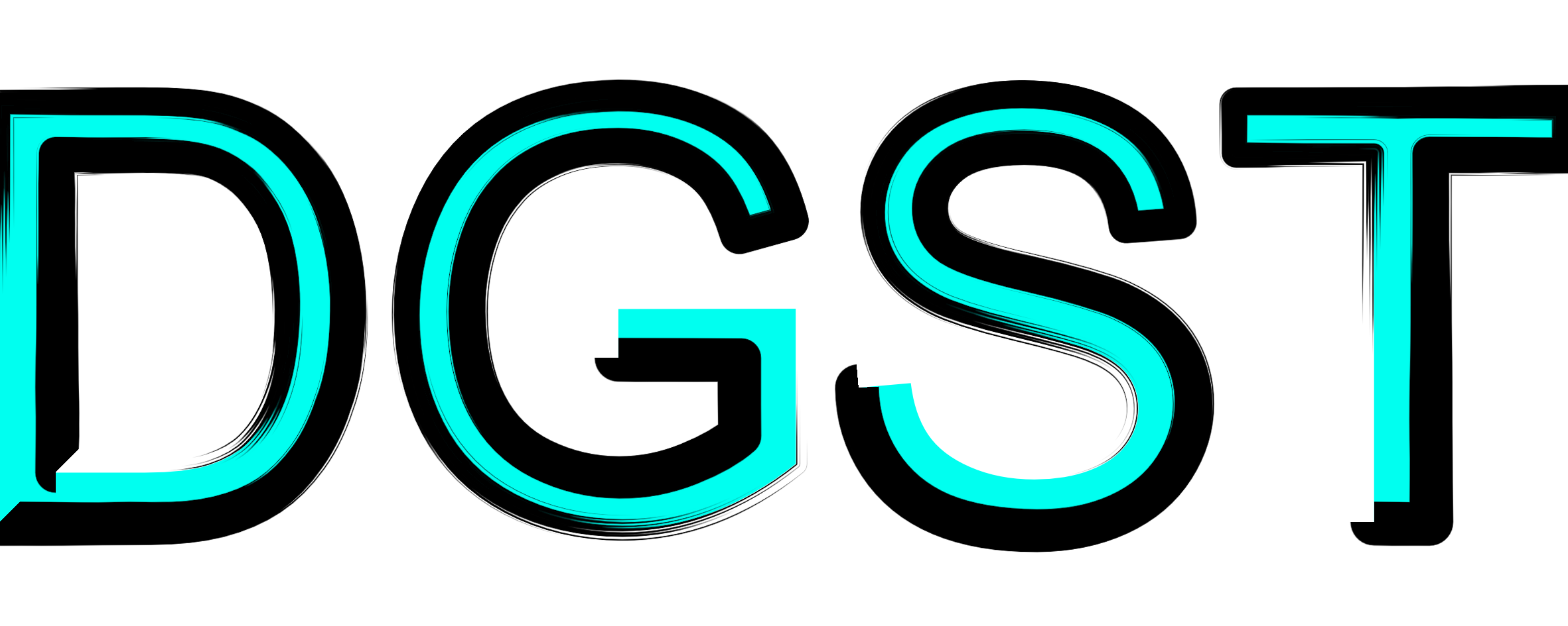 The letters D,G,S,T all capitol and colored in blue and black.
